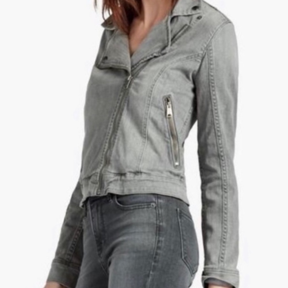 Lucky brand gray denim  stretchy motto jacket medium